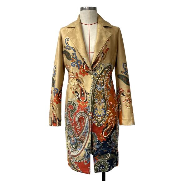 Chico's Jackets & Blazers - Chicos Womens Size 00 Topper Paisley Print Faux Suede Rattan Coat